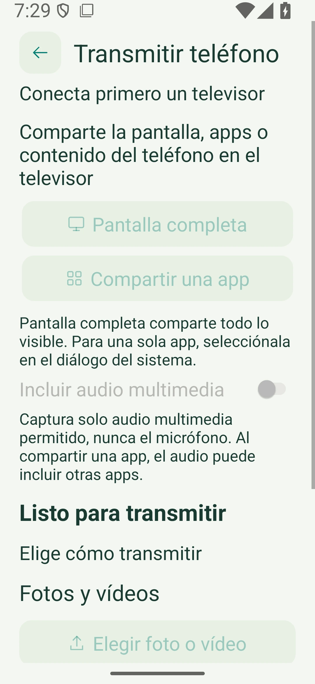 Transmisión y ajustes de audio