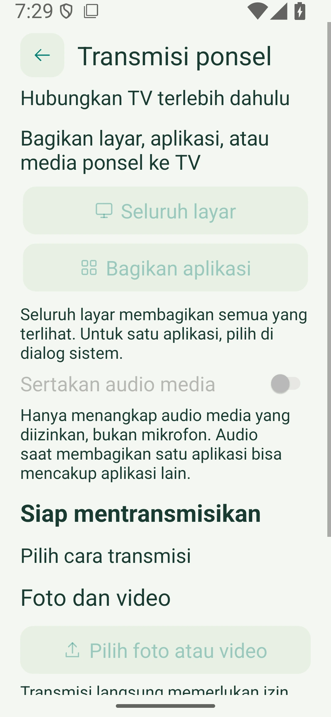 Tayangan ponsel dan pengaturan audio