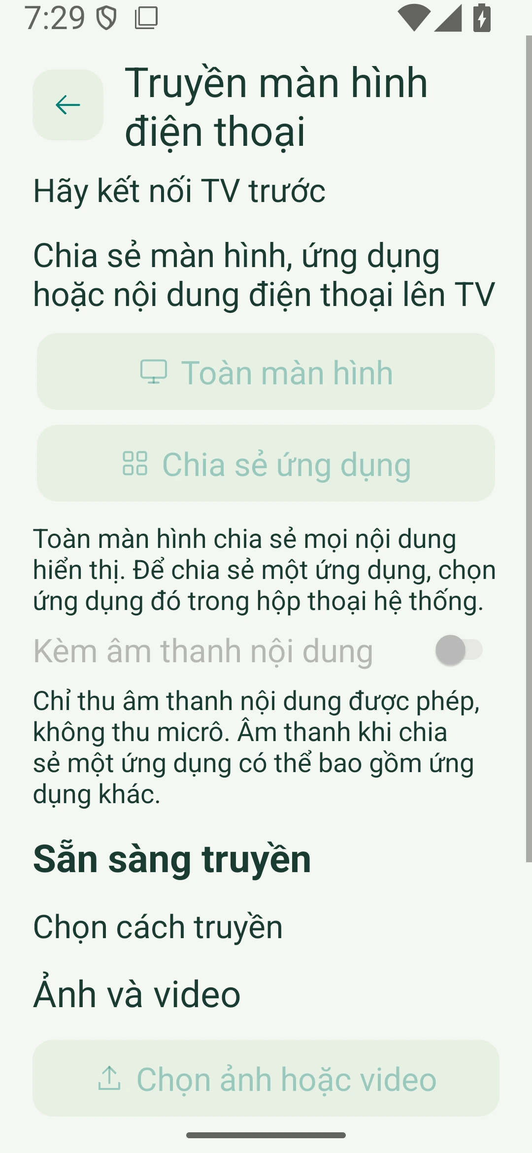 Chiếu điện thoại và cài đặt âm thanh