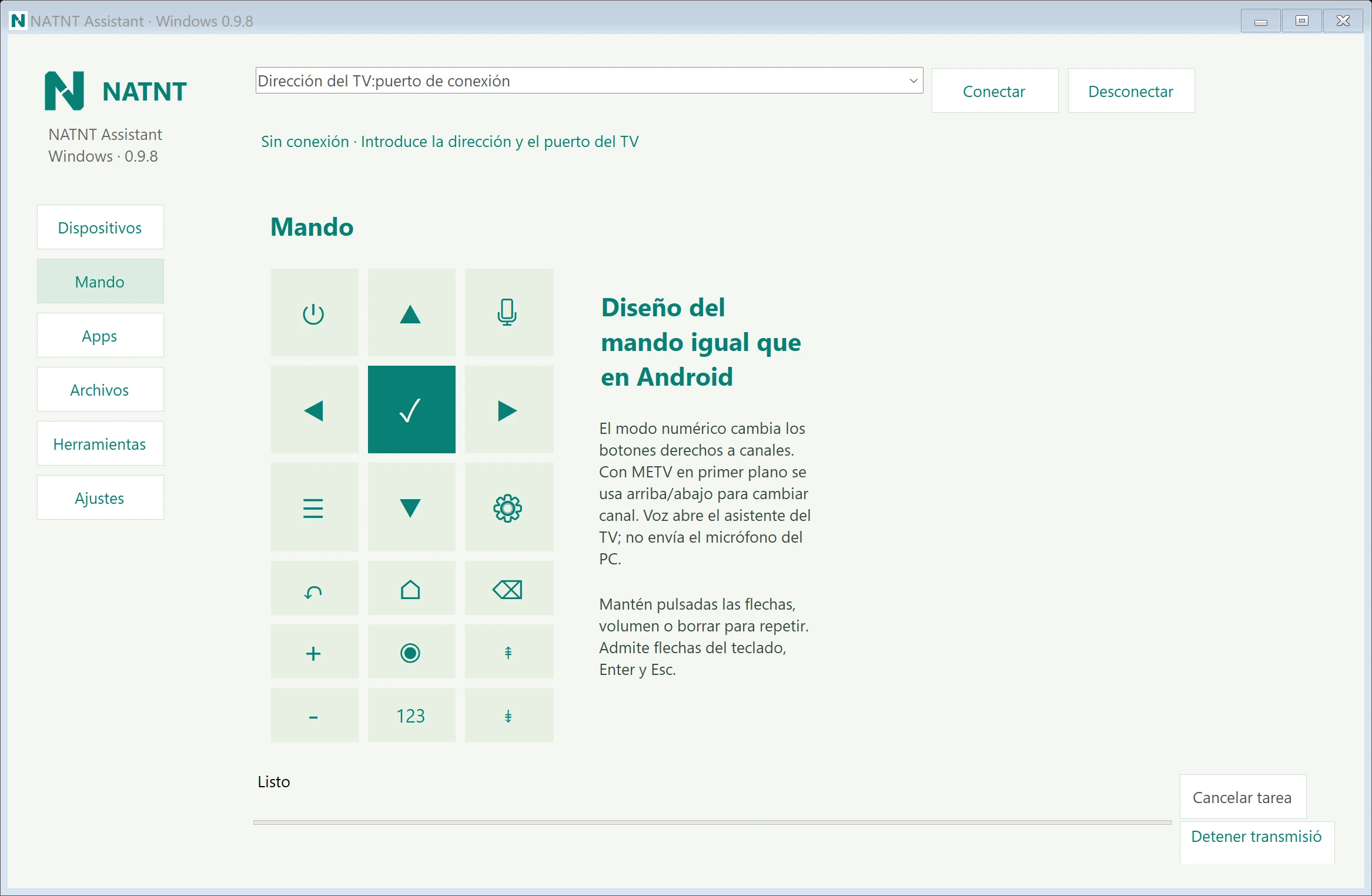 Aplicación Windows 0.9.8 · Español